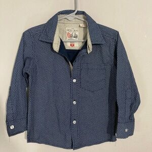 Swiss Cross Button Down Shirt Boys 4T Navy Blue Geometric Print TOP